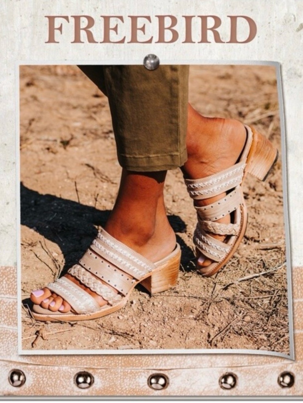 Freebird Albuquerque Studded Beige/Cream Block Heel Sandal Size 8 pre-owned